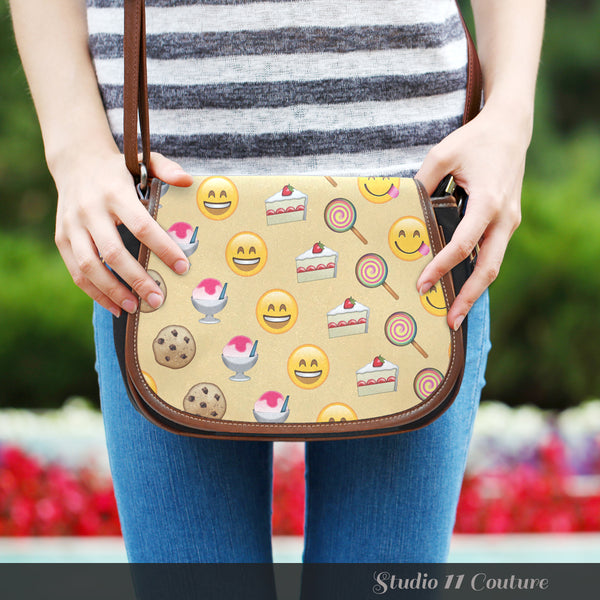 Emojis Sweet Crossbody Shoulder Canvas Leather Saddle Bag