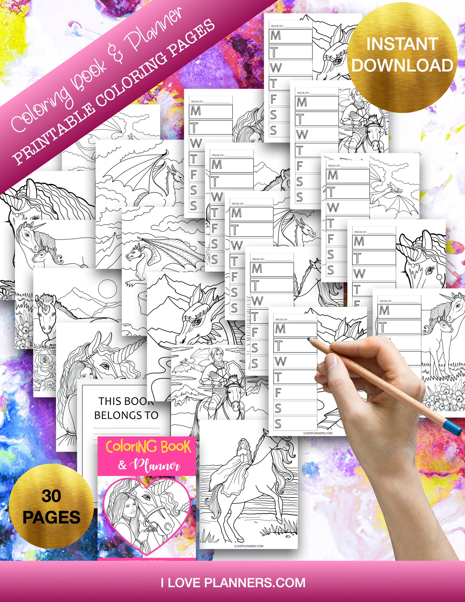 Fantasy 1 Coloring Book/ Coloring Planner/ Printable Planner and Journal/ Journal, Planner, DIY, Print At Home, Digital Download