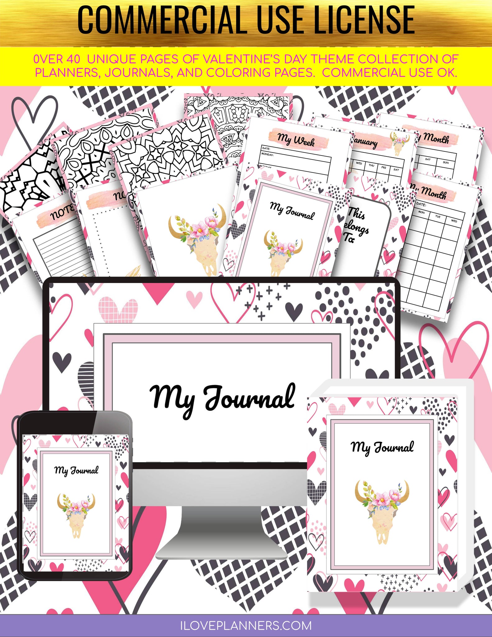 Valentines Day Planner and Journal 2/ Coloring Book/ Coloring Planner/ Printable Planner and Journal/ Journal, Planner, DIY, Print At Home, Digital Download