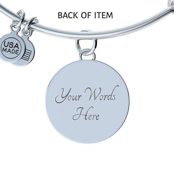 Alice In Wonderland Quote 5 PERSONALIZED Custom Design Silver or Gold Plated Bracelet Bangle, Custom Laser Engraved Jewelry, Circle Round Pendant, Pendant Bracelet, Gift for Her, Gift For Mom