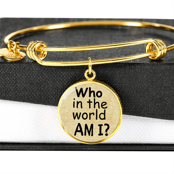 Alice In Wonderland Quote 5 PERSONALIZED Custom Design Silver or Gold Plated Bracelet Bangle, Custom Laser Engraved Jewelry, Circle Round Pendant, Pendant Bracelet, Gift for Her, Gift For Mom