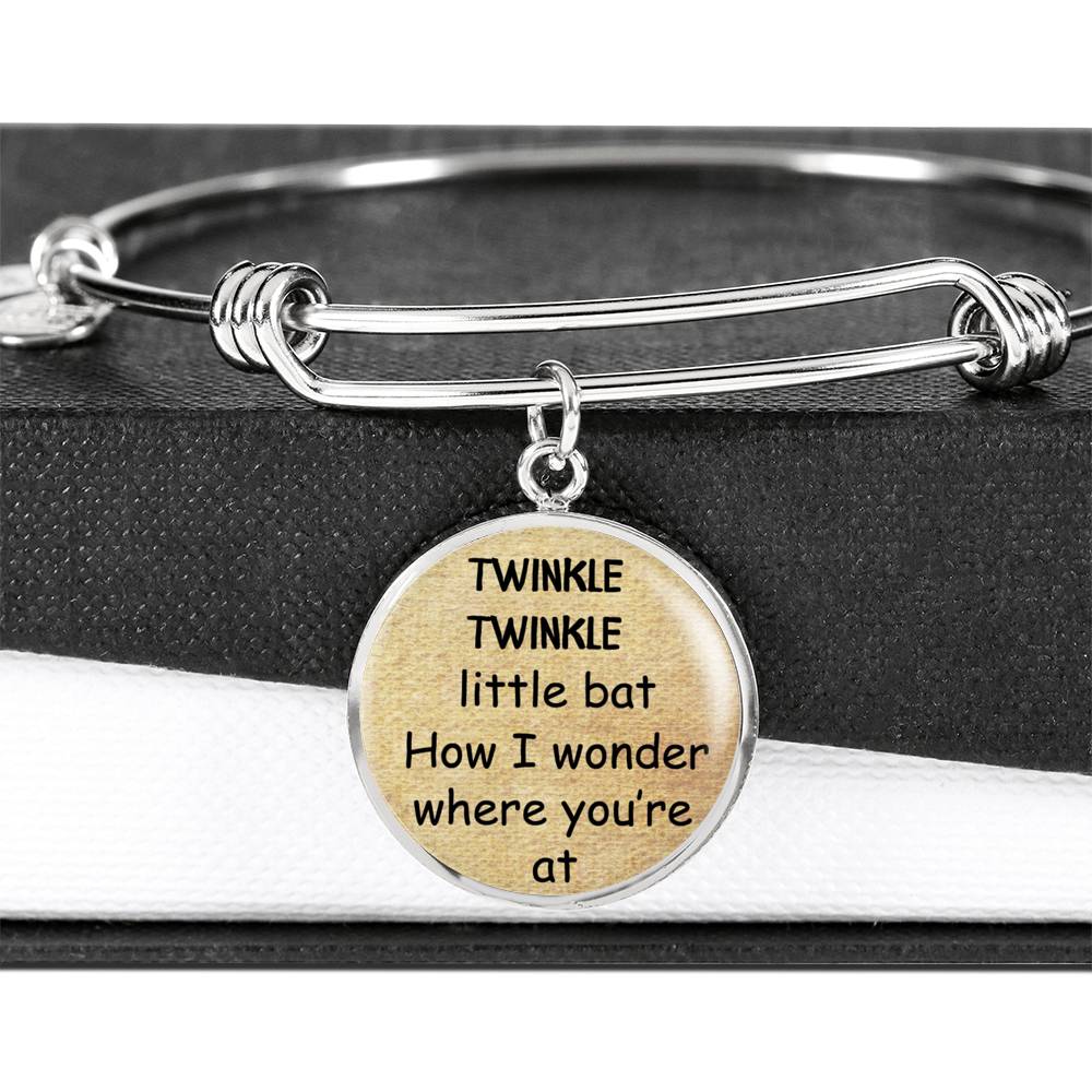 Alice In Wonderland Quote 9 PERSONALIZED Custom Design Silver or Gold Plated Bracelet Bangle, Custom Laser Engraved Jewelry, Circle Round Pendant, Pendant Bracelet, Gift for Her, Gift For Mom