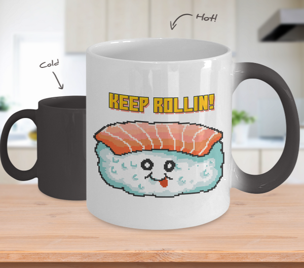 Color Changing Mug Retro 80s 90s Nostalgic sushi Pixel Art Food Character