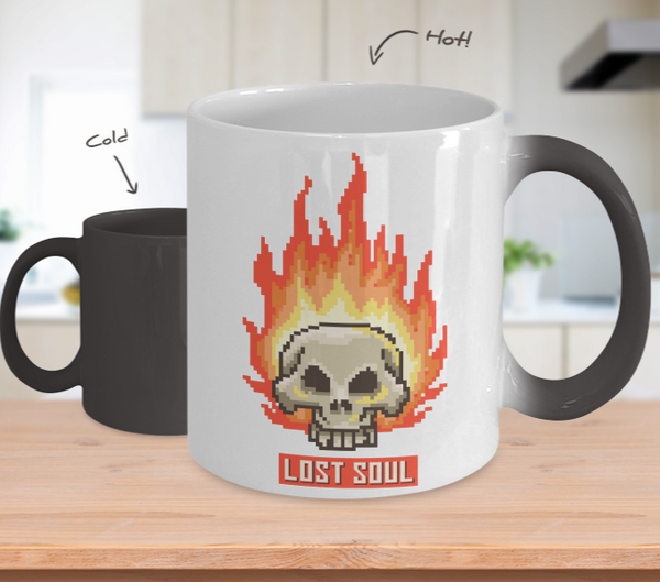 Color Changing Mug Retro 80s 90s Nostalgic Burning Skull Lost Soul Pixel Art