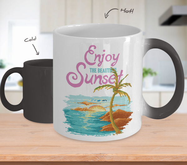 Color Changing Mug Retro 80s 90s Nostalgic Enjoy The Beautiful Sunset