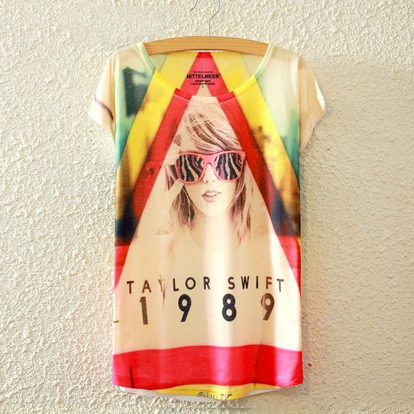 KaiTingu 2016 Brand New Fashion Harajuku Animal Cat Print Shirt O-Neck Short Sleeve Women Tops