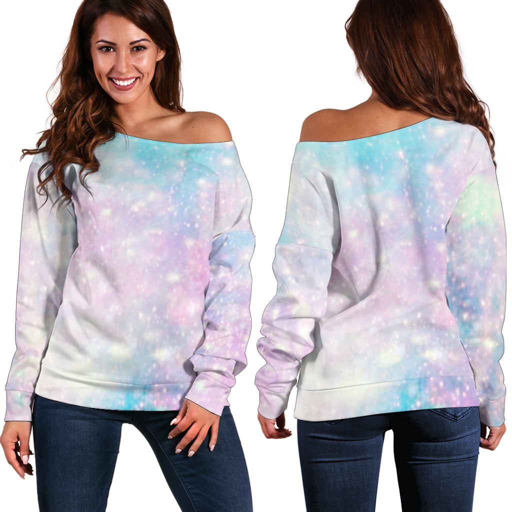 Women Teen Off Shoulder Sweater Pastel Galaxy 6