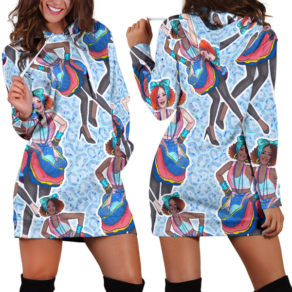 Studio11Couture Women Hoodie Dress Hooded Tunic 80s Trendy Fashion Girl Athleisure Sweatshirt