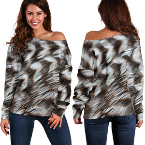 Women Teen Off Shoulder Sweater Feather 1-19