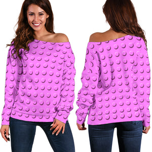 Women Teen Off Shoulder Sweater Legos Building Blocks Pastel 12 Pink