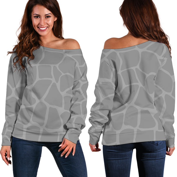 Women Teen Off Shoulder Sweater Animal Print Black And White BWanimalprint-04b