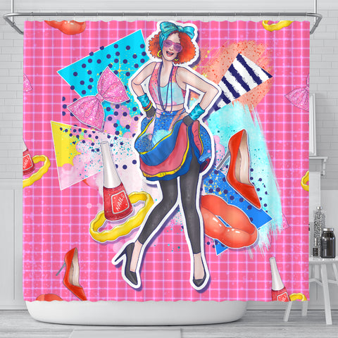 80s Fashion Girl Shower Curtain - STUDIO 11 COUTURE