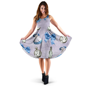 Women's Dress, No Sleeves, Custom Dress, Midi Dress, Alice In Wonderland 2 Alice Paper 01
