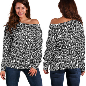 Women Teen Off Shoulder Sweater Animal Print Black And White BWanimalprint-01b