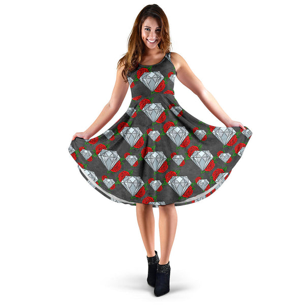 Women's Dress, No Sleeves, Custom Dress, Midi Dress, Sugar Skull 09