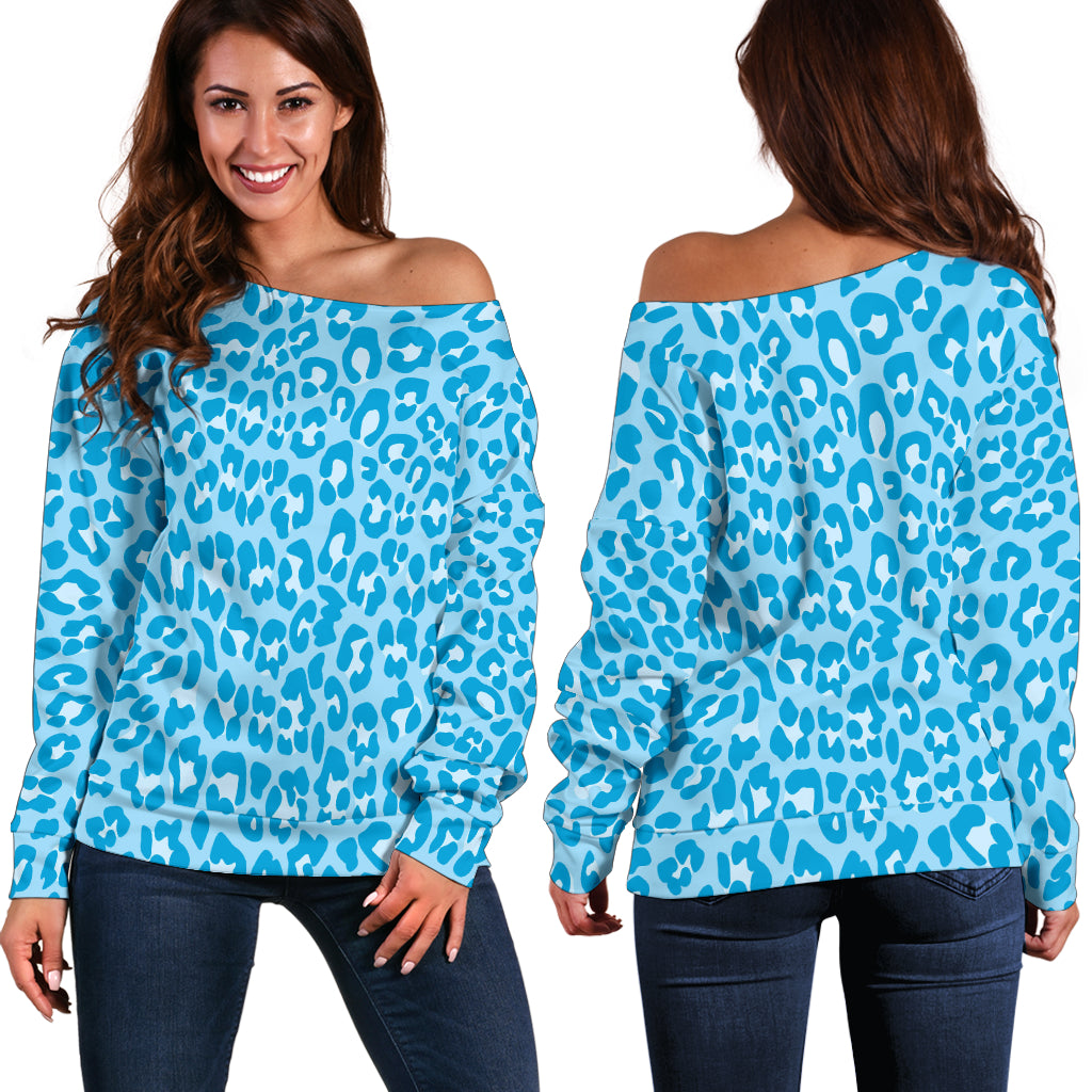 Women Teen Off Shoulder Sweater Leopard Print Digital Paper 07