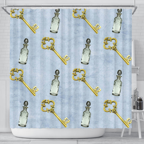 Keys and Drinks Alice In Wonderland Shower Curtain