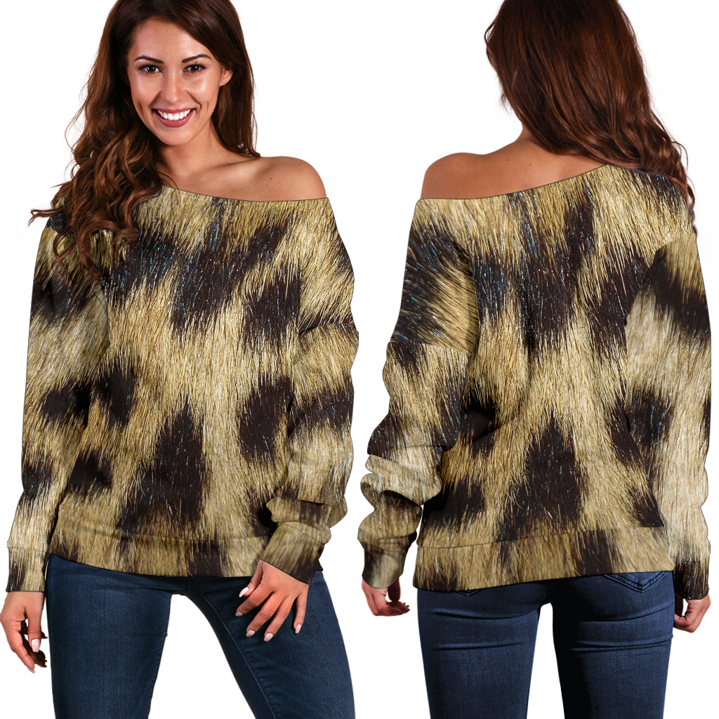 Women Teen Off Shoulder Sweater Animal Skin Texture 1-06