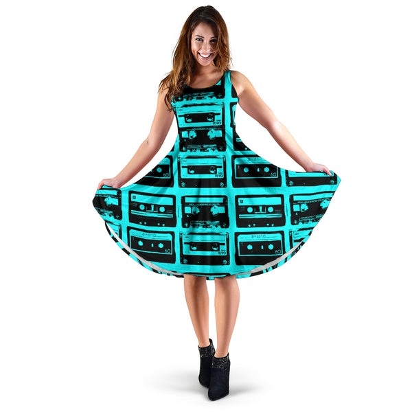 Women's Dress, No Sleeves, Custom Dress, Midi Dress, 80s Boombox 04