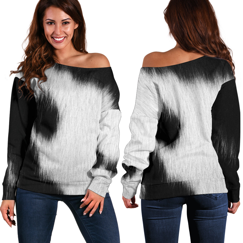 Women Teen Off Shoulder Sweater Animal Skin Texture 1-05