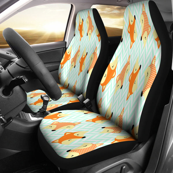 Cute Green Zigzag Large Fox Car Seat Covers