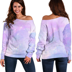 Women Teen Off Shoulder Sweater Pastel Galaxy 10