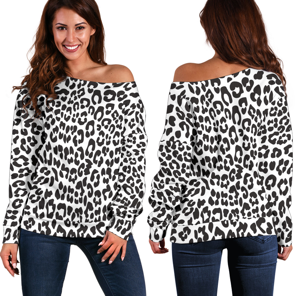 Women Teen Off Shoulder Sweater Animal Print Black And White BWanimalprint-01