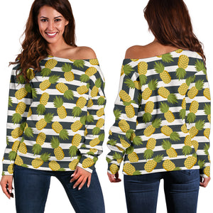 Women Teen Off Shoulder Sweater Floral Tropical 1-08