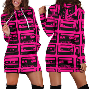 Studio11Couture Women Hoodie Dress Hooded Tunic 80s Fuchsia Boombox Athleisure Sweatshirt
