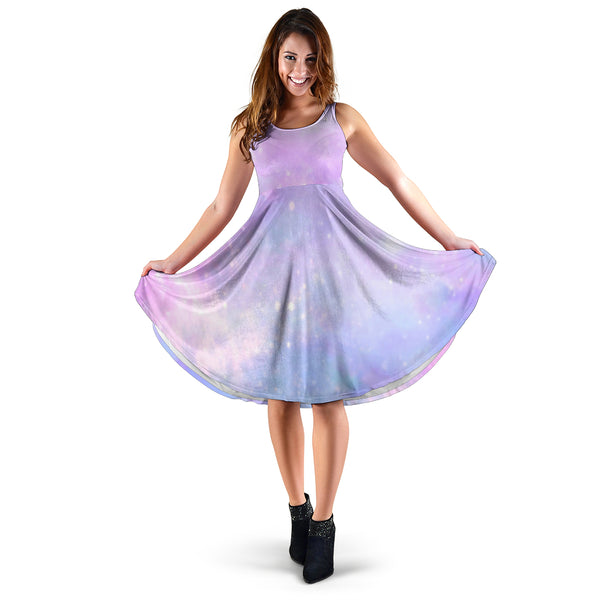 Women's Dress, No Sleeves, Custom Dress, Midi Dress, Pastel Galaxy 10