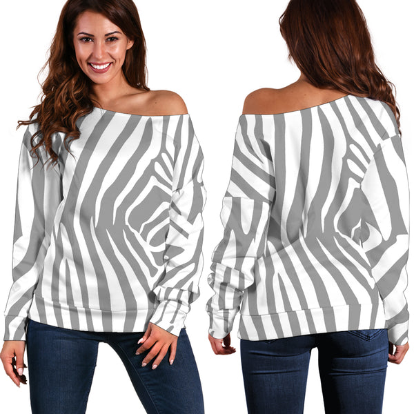 Women Teen Off Shoulder Sweater Animal Print Black And White BWanimalprint-05b