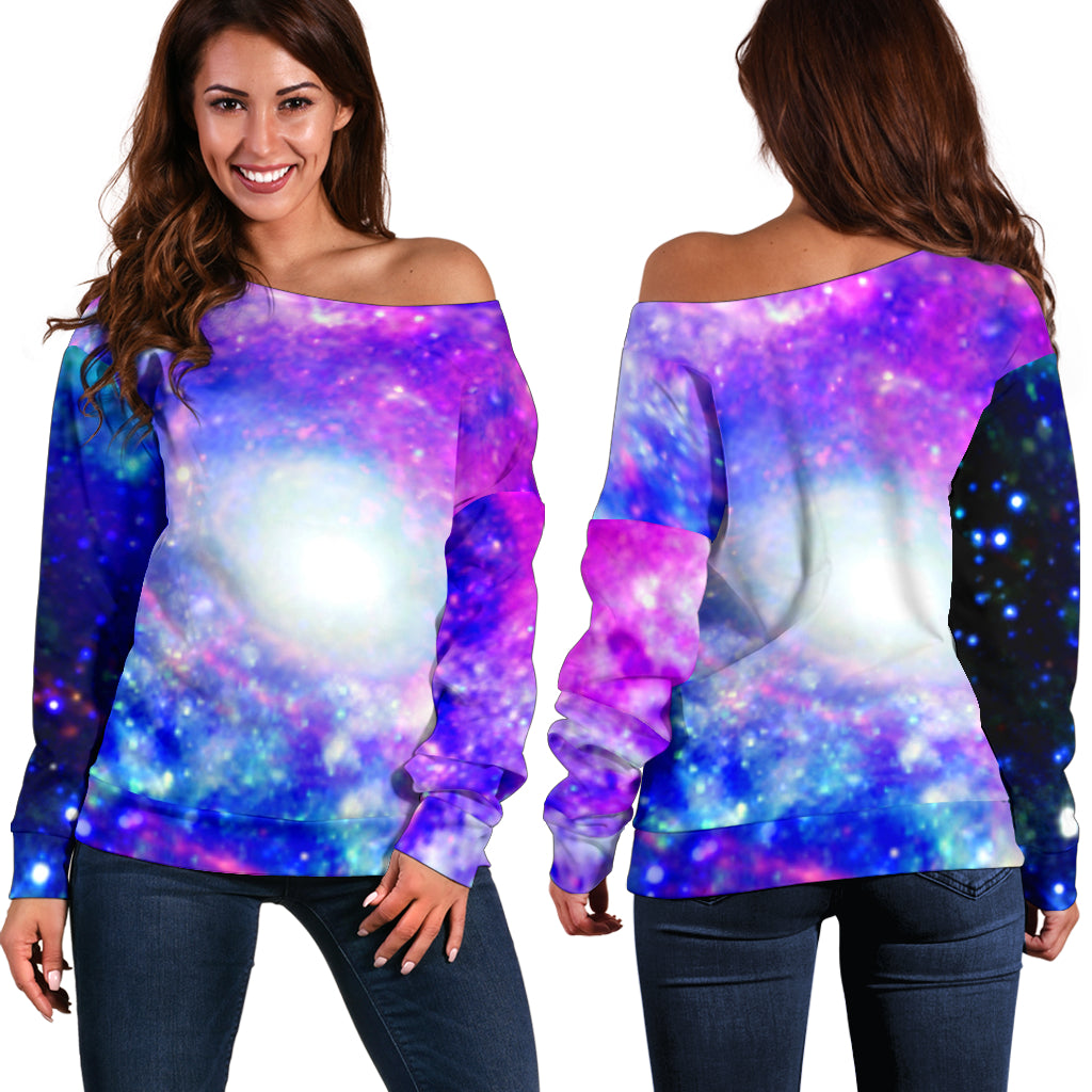 Women Teen Off Shoulder Sweater Galaxy 2