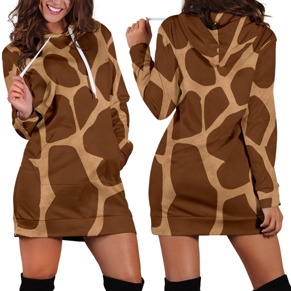 Studio11Couture Women Hoodie Dress Hooded Tunic Giraffe Skin Athleisure Sweatshirt
