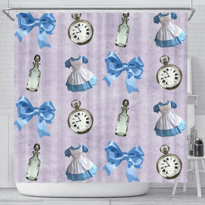 Cute Ribbon And Watch Alice In Wonderland Shower Curtain