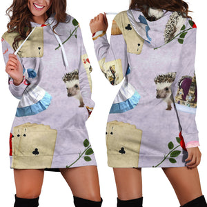 Studio11Couture Women Hoodie Dress Hooded Tunic Cards And Roses Alice In Wonderland Athleisure Sweatshirt