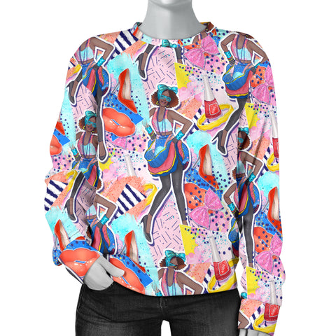 Custom Made Printed Designs Women's Sweater 80's Fashion Girl 02