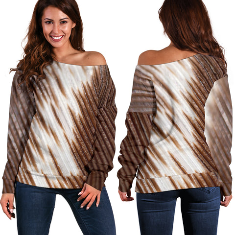Women Teen Off Shoulder Sweater Feather 1-08
