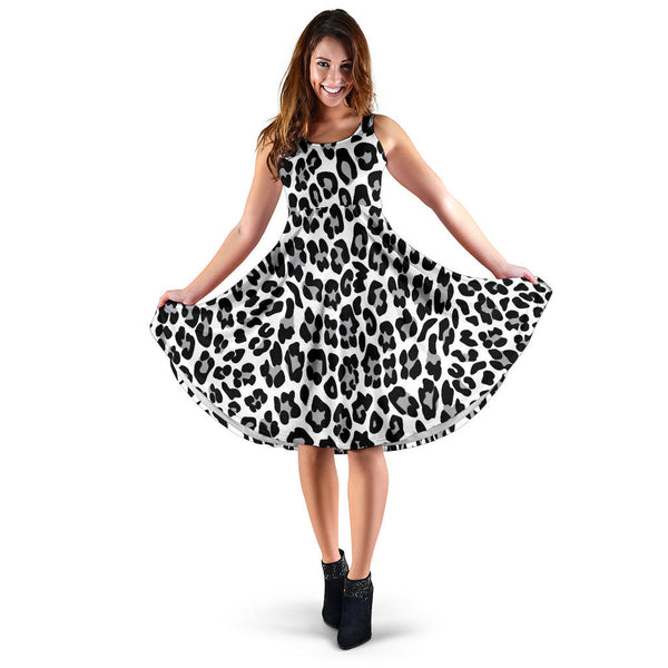 Women's Dress, No Sleeves, Custom Dress, Midi Dress, Leopard Print 01