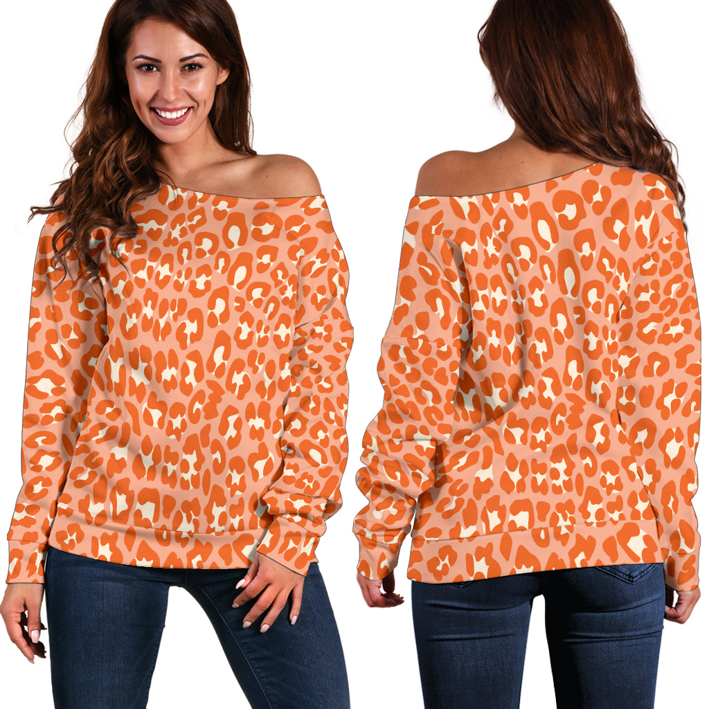 Women Teen Off Shoulder Sweater Leopard Print Digital Paper 08