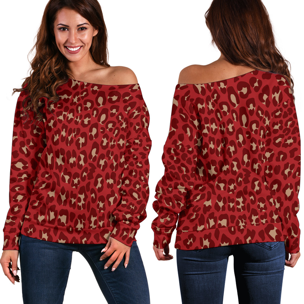 Women Teen Off Shoulder Sweater Leopard Print Digital Paper 12