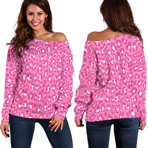 Women Teen Off Shoulder Sweater Leopard Print Digital Paper 06