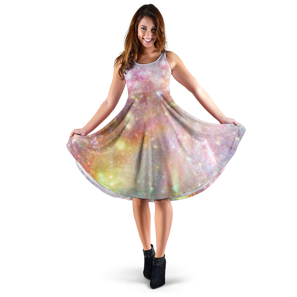 Women's Dress, No Sleeves, Custom Dress, Midi Dress, Pastel Galaxy 09