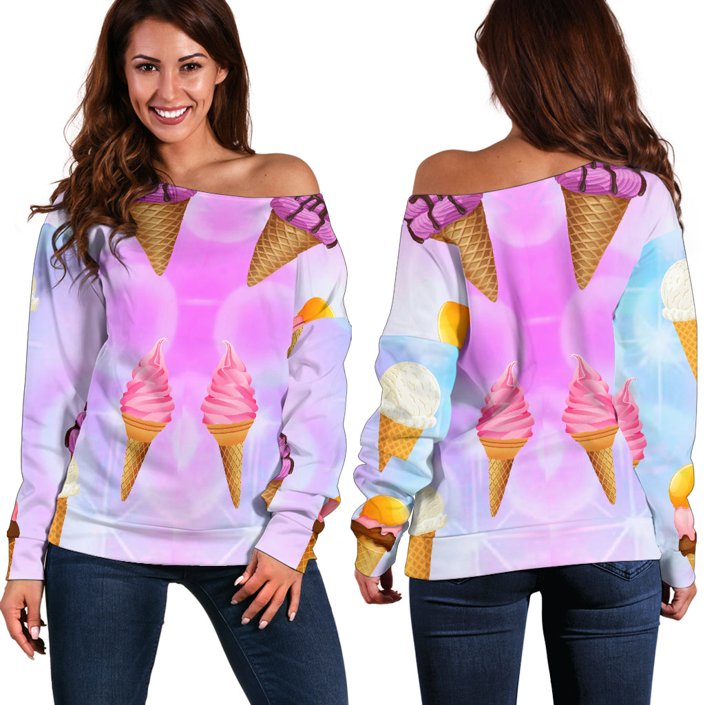 Women Teen Off Shoulder Sweater Ice Cream 1