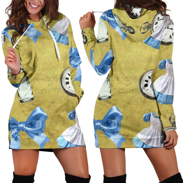 Studio11Couture Women Hoodie Dress Hooded Tunic Drink Me Alice In Wonderland Athleisure Sweatshirt