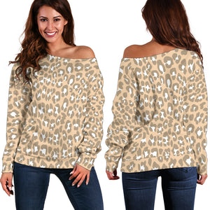 Women Teen Off Shoulder Sweater Leopard Print Digital Paper 04