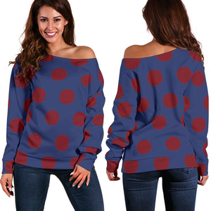 Women Teen Off Shoulder Sweater Snow White Polka Dots