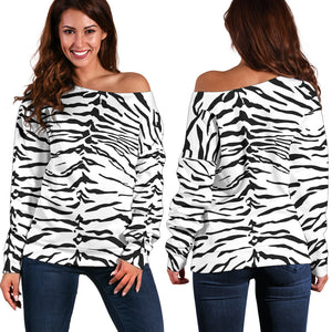Women Teen Off Shoulder Sweater Animal Print Black And White BWanimalprint-03