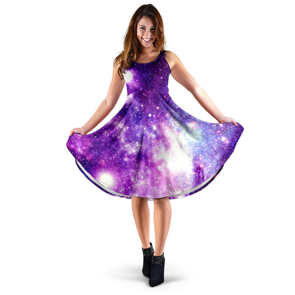Women's Dress, No Sleeves, Custom Dress, Midi Dress, Galaxy 1-03