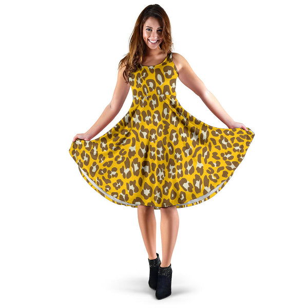 Women's Dress, No Sleeves, Custom Dress, Midi Dress, Leopard Print 14