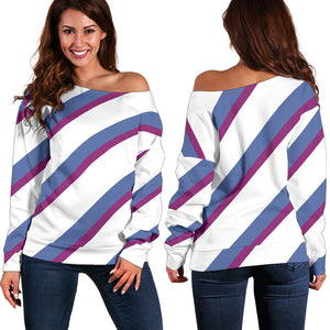 Women Teen Off Shoulder Sweater Frozen Stripes 2